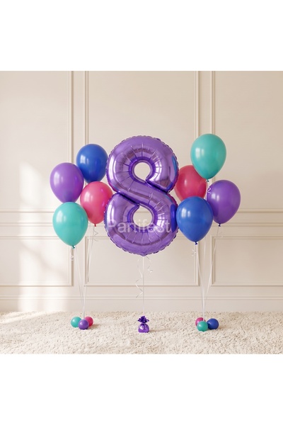 Partifest Purple Number Balloon Birthday Balloon Set 8 Years Old Colorful Par...