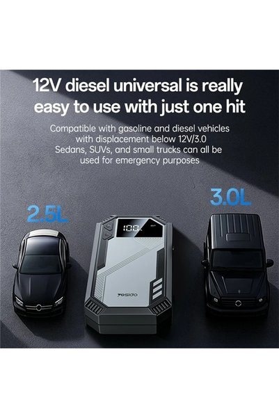 Yesido VC11 Portable Car Jump Starter – 12V Battery Booster Pack with Power Bank & LED Light (Black)