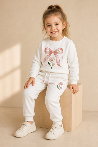 rony pony kids Set de trening pentru fete, cu fundă ecru și imprimeu margaret...