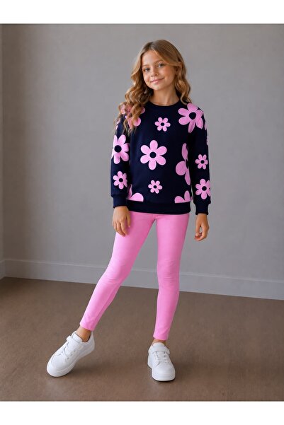 Patriko Girls' Flower-Patterned Sweatshirt and Leggings Fall Outfit Set 3-10 ...