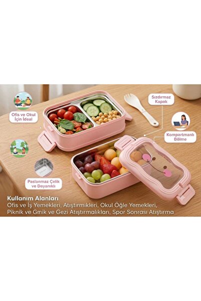 ÇEÇEN HOME Stainless Steel Double Layered Compartmented Lunch Box Green Leak-...