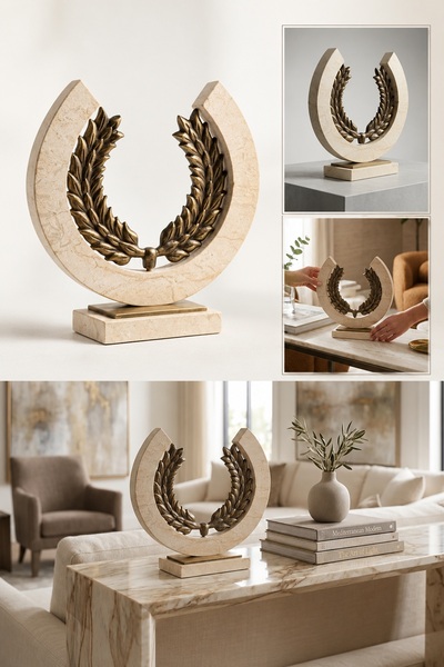 Livset Home Traverten Çelenk Tek Parça Modern Dekoratif Biblo Özel Tasarım Al...
