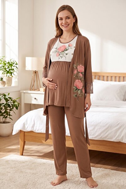 Miss Dünya Lissa Rosette Floral Patterned Maternity and Postpartum Pajama Set...