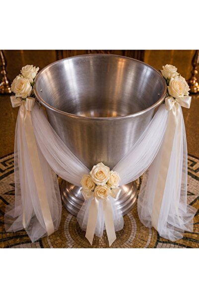 LoreBebe Decor pentru cristelnita de botez, Lore Bebe, unisex, tul alb, funde...