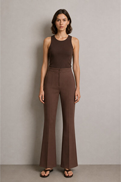 Ruby Wear Kadın Yüksek Bel Krep Kumaş Slim Fit İspanyol Paça Pantolon