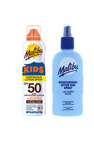 Malibu Loțiune spray pentru bebeluși SPF50 175ml + Balsam spray după plajă 200ml