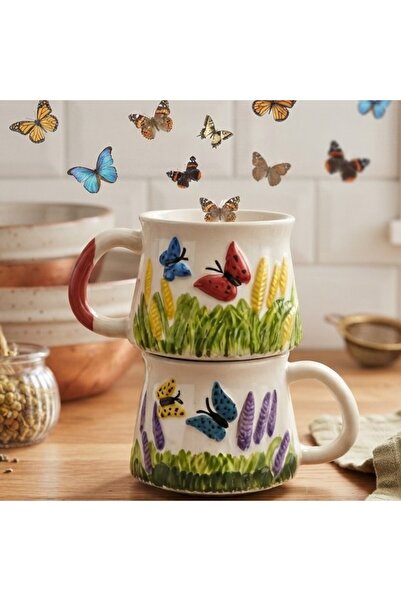 sharp&art Butterflies Valley 2D Hand-Crafted 2'Li Mug-Cup, 360 Degree Relief ...