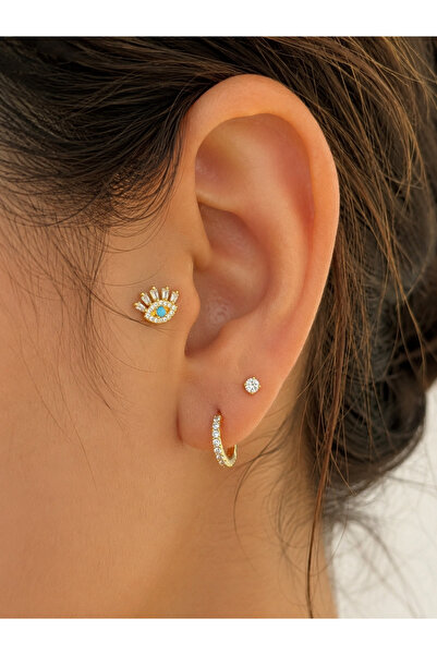 BY DİLEK ÇETİN ACCESSORY Çelik gold nazar gözlü kıkırdak helix tragus piercin...