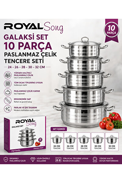 KAPLANBABA Royal 10 Piece Steel Cookware Set 24 26 28 30 32 cm – 5 Pots + 5 L...