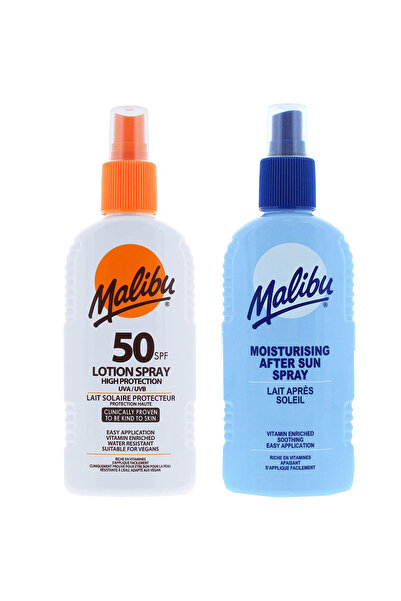 Malibu Spray rezistent la apă SPF50 200ml + Balsam spray după plajă 200ml