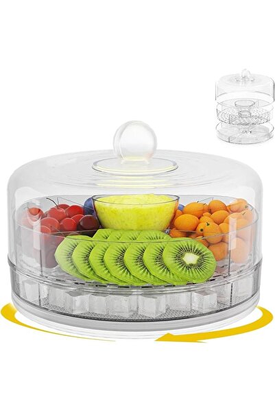 TERRIFI 360 Degree Rotating Refrigerated Vegetable and Fruit Tray with Lid, D...
