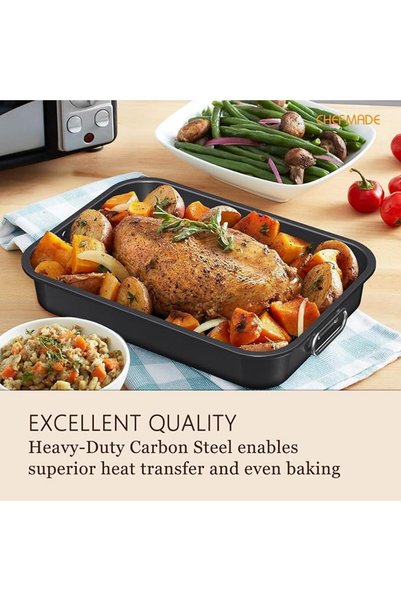 GENERAL Yala Joy Roasting Pan with Rack, Carbon Steel Non-Stick Roaster, Sodas Roasting Tray