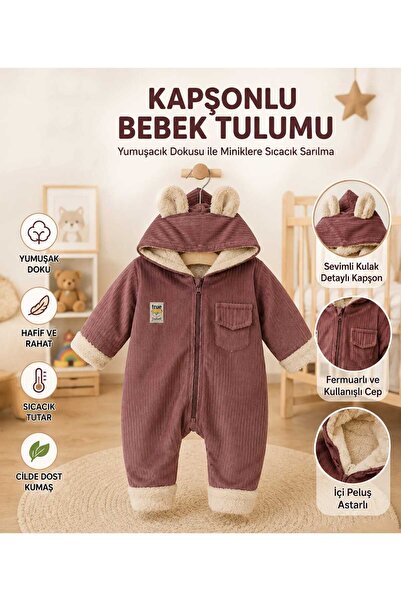 By Murat Bebe Bebek Çocuk kışlık tulum kapüşonlu kadife