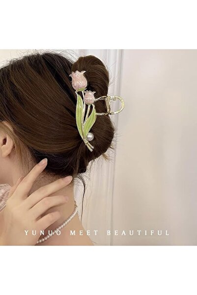 Glamluxe Stylish Women's Hair Clip with Gold Color Floral Motif, Tulip and Pe...