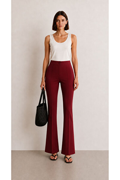 Ruby Wear Kadın Yüksek Bel Krep Kumaş Slim Fit İspanyol Paça Pantolon