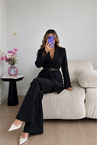 Ekim Store Dantelli Kemerli Ceket Pantolon Blazer Takım