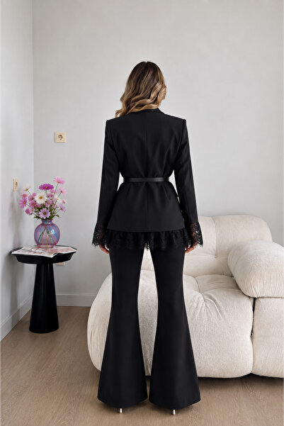 Ekim Store Dantelli Kemerli Ceket Pantolon Blazer Takım