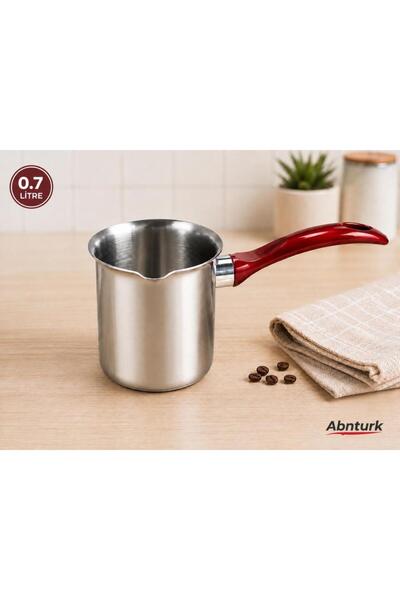 abnturk 0,7 Litre Paslanmaz Çelik Kırmızı Saplı Sütlük-Cezve