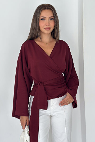 Noa&Noa Women's Double Breasted Collar Belted Waist Long Sleeve Stylish Blouse