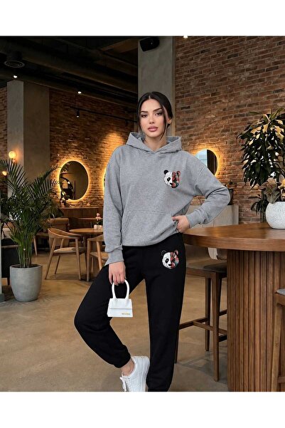 CLOTHES33 Hooded Tracksuit 2-Piece Combination Winter Colorful Panda Printed ...
