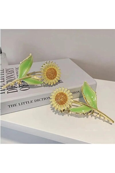 Glamluxe Stylish Women's Hair Clip with Gold Color Flower Motif and Yellow Su...