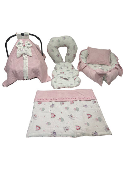 Happy Baby Dikiş Atölyesi 6 Parça Müslin Waffle Babynest Taşınabilir Bebek Ya...