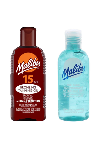 Malibu Ulei de protecție solară SPF15 200ml + Gel după plajă 100ml