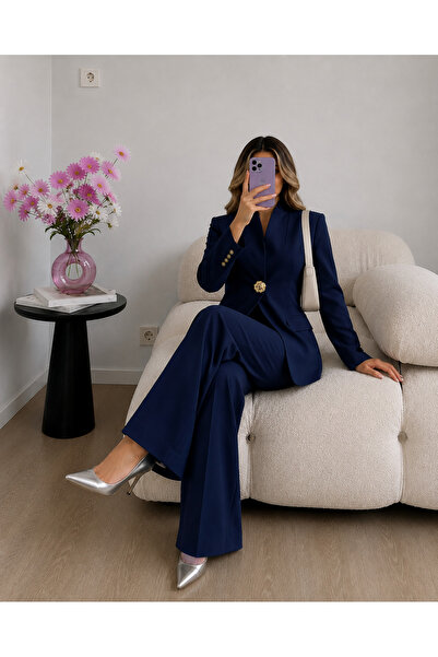 Ekim Store Gold Tek Düğmeli Hakim Yaka Ceket Pantolon Blazer Takım
