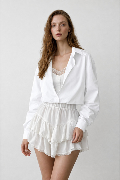 Bisou Gömlek Dantelli Atlet Detaylı Beli Lastikli Crop gömlek
