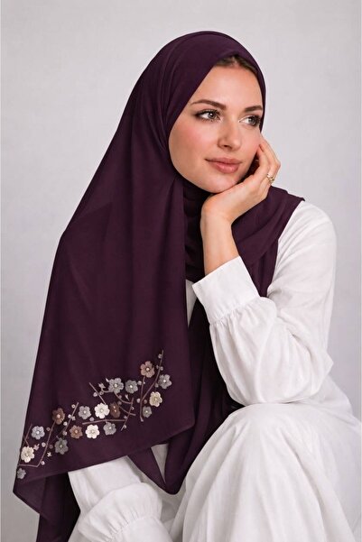 Veil Designer طرحة بوال قماش ياباني بتطريز علي طرفين ورد و اغصان الوان المقاس...