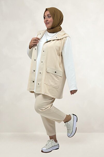 Eslina 67057 Plus Size Vest-Pants Nora Set - Beige