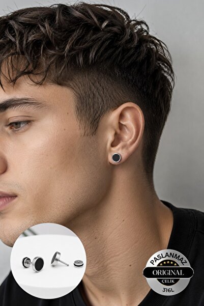 Lynare Perforated 8 mm Simple and Stylish Design 316 L Steel Men's Unisex Ear...