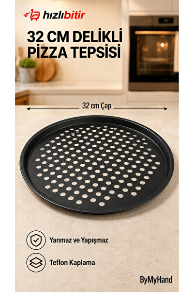 ByMyHand Teflon Kaplama Siyah Yanmaz Yapışmaz Pizza Tepsisi 32 Cm
