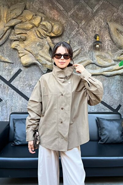 sunfyre Women's High Collar Snap Fastener Fabric Shirt Jacket Sun468