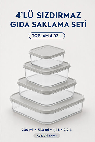 4’lü Sızdırmaz Gıda Saklama Kabı Seti 200 ml 530 ml 1,1 L 2,2 L