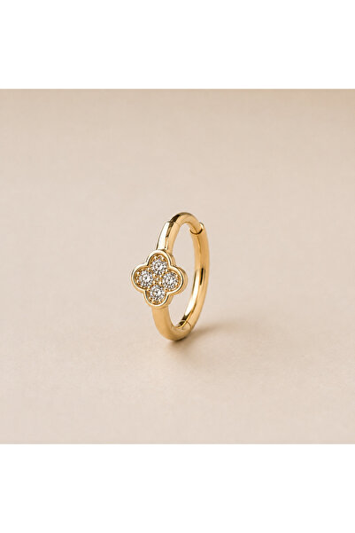 BY DİLEK ÇETİN ACCESSORY Çelik gold yonca model halka piercing(8mm)