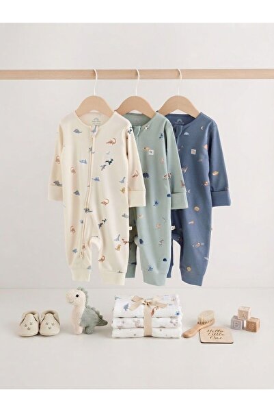 Next Baby Pamuklu Mavi 3'lü Paket Çift Yönlü Fermuarlı
