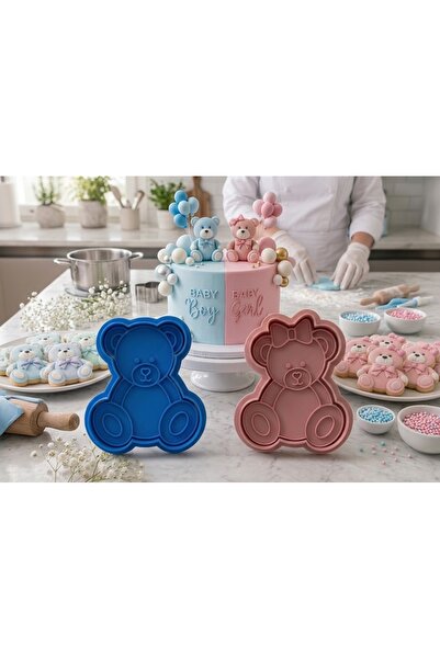SELTA3D Erkek Ve Kız Bebek Ayıcık Kurabiye Kalıbı Seti 7 cm - Baby Shower Cin...