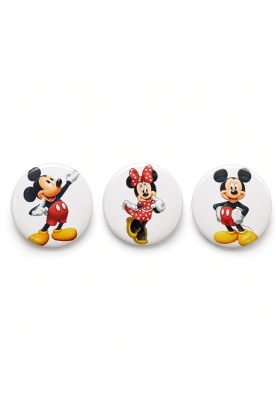 Srctech Mickey Mouse & Minnie Mouse 3'lü İğneli Buton Rozet 44 mm