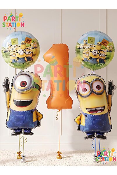 Parti Station Minions Balloon 5 Piece Set 1 Year Old Birthday Set Orange Colo...