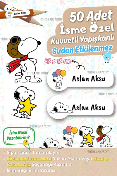 Think And Print Okul Etiketi Kalem Defter isimli Etiket Isim Yazılabilen Snop...