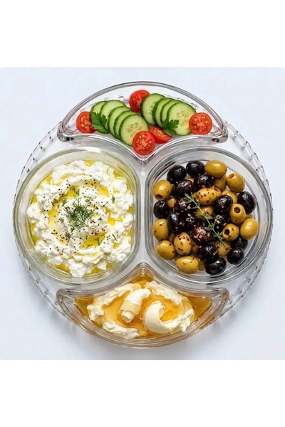 Aşkana 5 Pieces 4-Compartment Glass Breakfast, Snack, Appetizer Plate, Presen...