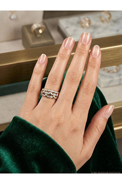 XUPING JEWELRY Xuping 14K Altın Kaplama Zirkon Taşlı Hasır Örgü Model Yüzük (...
