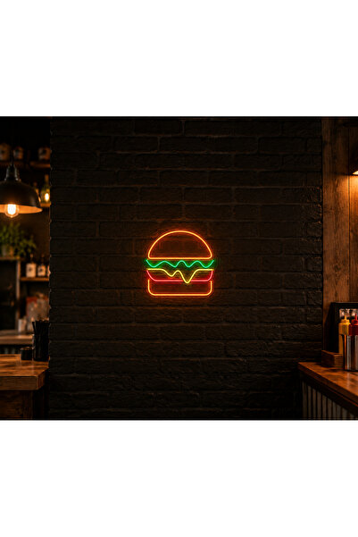 Prime Neon Hamburger Neon Tabela 45 cm Adaptör Dahil