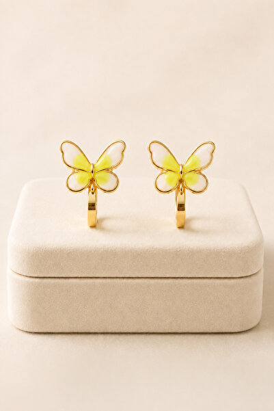 MakeWell Butterfly Figured Holeless Ear Clip Earrings – Pink Enamel Gold Colo...
