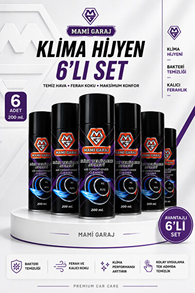 MAMİ GARAJ 6'lı Klima Temizleme Spreyi 200 ml Oto Klima Temizleyici Kötü Koku...