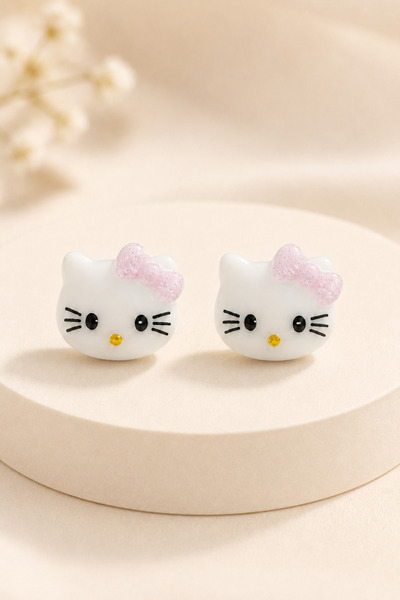 MakeWell Children's Magnetic Earrings, Multi-Colored Bowknot, White Cat Figur...