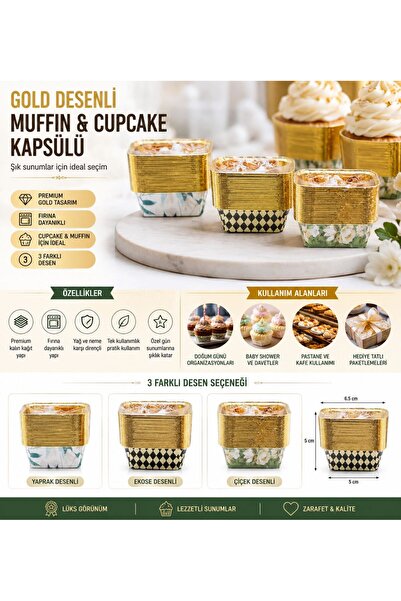 Genel Markalar GOLD MUFFİN KEK KAPSÜLÜ DİKDÖRTGEN 20PCS