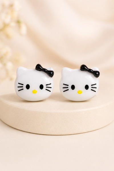 MakeWell Children's Magnetic Earrings, Multi-Colored Bowknot, White Cat Figur...