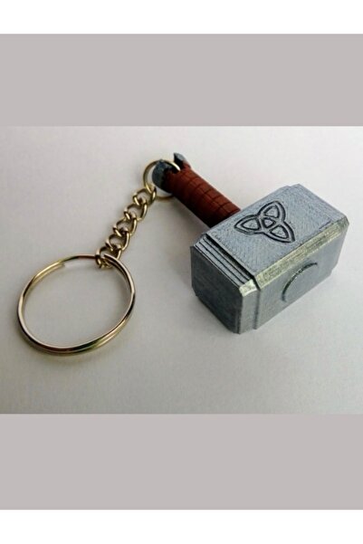 GF3D Thor Çekici Mjölnir Anahtarlık – 3D Baskı Metalik Görünümlü Dekoratif An...
